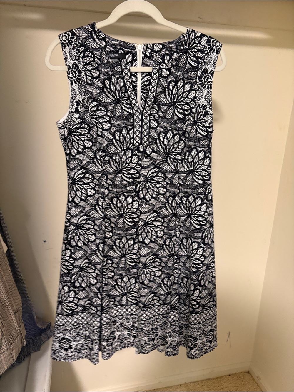 Sleeveless Black and White Floral Fit-and-Flare Dress